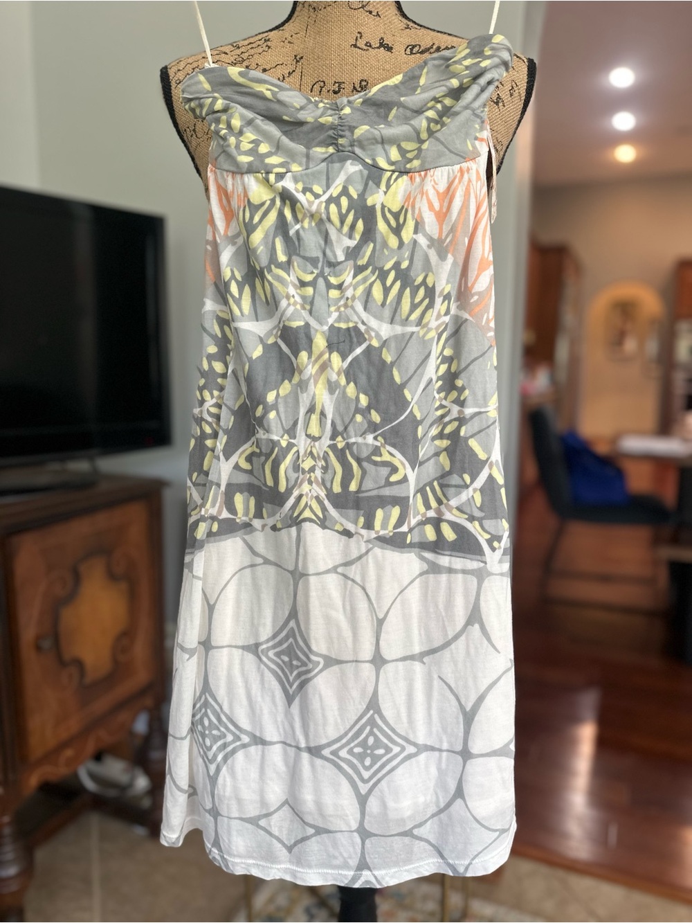 Free People Strapless Gray Dress with Yellow & Peach Accents 🆕